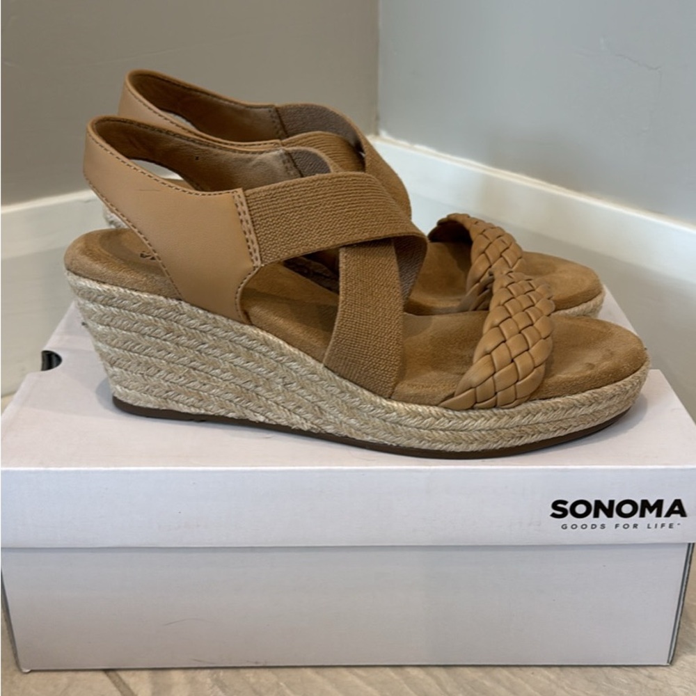 Sonoma Women's Brown Wedge espadrille heels shoes Sandals size 8